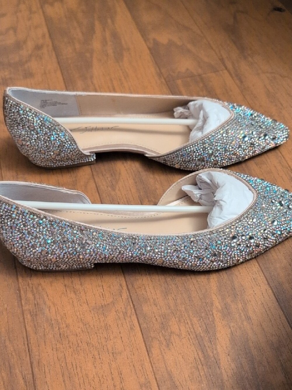 Betsey Johnson Iridescent Crystal Pointed-Toe Flats - SB-Reeve - champagne Just - Picture 2 of 5